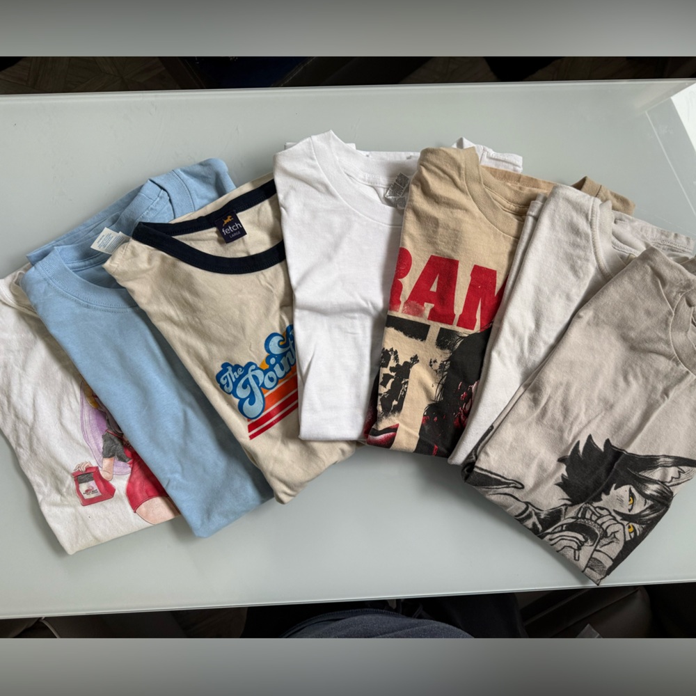 Mixed Graphic T-Shirt Bundle - Light Blue, White, Cream, Tan, Gray